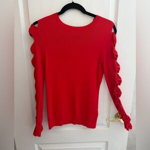 Ted Baker London Red Cold-Shoulder Ruffle-Sleeve Knit Top